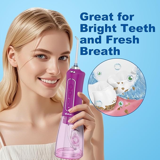 Water Flosser for Teeth, 300ML Cordless Oral Irrigator Rechargeable Dental Flosser Picks with 5 Modes 5 Jet Tips,IPX7 Waterproof Teeth Cleaner for Braces Gum Care, Home Travel Use