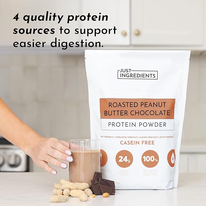 Roasted Peanut Butter Chocolate Protein Powder – 30-Serving Blend with 100% Grass-Fed Whey & Organic Plant Proteins – Rich Cocoa & Roasted Peanut Flavor – Supports Muscle Recovery & Energy*
