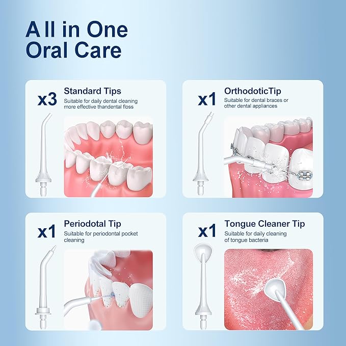 Water Dental Flosser OLED Display Cordless Teeth Cleaning MOCEL 5 Modes Oral Irrigator 300ML Portable and USB C Rechargeable IPX7 Waterproof Floss Teeth Pick (White)