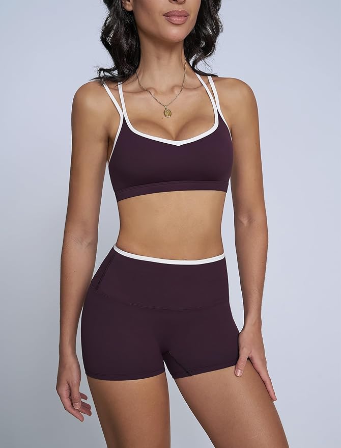 Workout Sets for Women 2 Piece Contrast Panel Sports Bra Tummy Control Butt lifting Shorts Jogger Outfits 