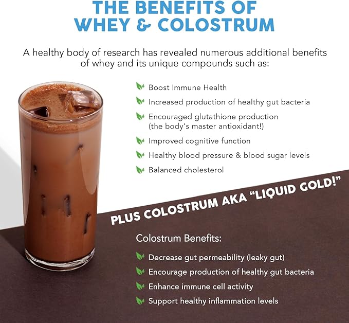 Paleovalley 100% Grassfed Whey Protein Powder with Colostrum, 13g Protein, Chocolate, Muscle Building, Immune Support, Gut Health