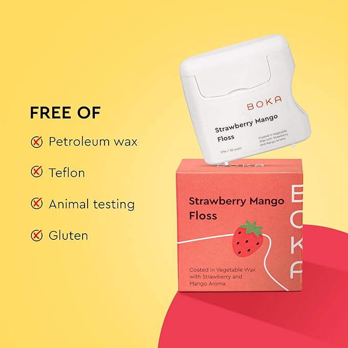 Boka Strawberry Mango Woven Dental Floss, Made from Natural Vegetable Wax, Teflon-Free, 30 Yards of Waxed Floss (Pack of 1)