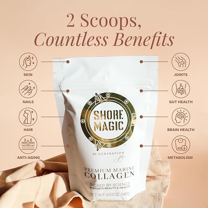 Shore Magic Premium Marine Collagen Powder – Hydrolyzed Type I, II, III & IV Peptides from Wild Fish for Skin, Hair, Nails & Joints, 14 Servings