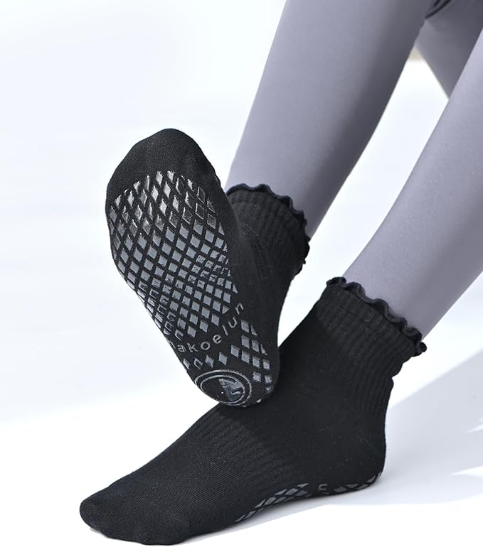 Non Slip Grip Yoga Socks for Women Breathable Cute Ruffle Ankle Socks for Yoga, Pilates, Barre Workouts