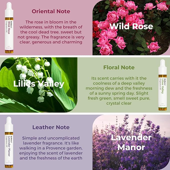 Benatu Floral Premium Fragrance Oils Set for Diffuser, Candle, Soap Making - Spring Scents Aromatherapy Perfume Oil Gift for Home (Rose, Lily, Lavender, Freesia, Jasmine, Lilac) 6 Pcs