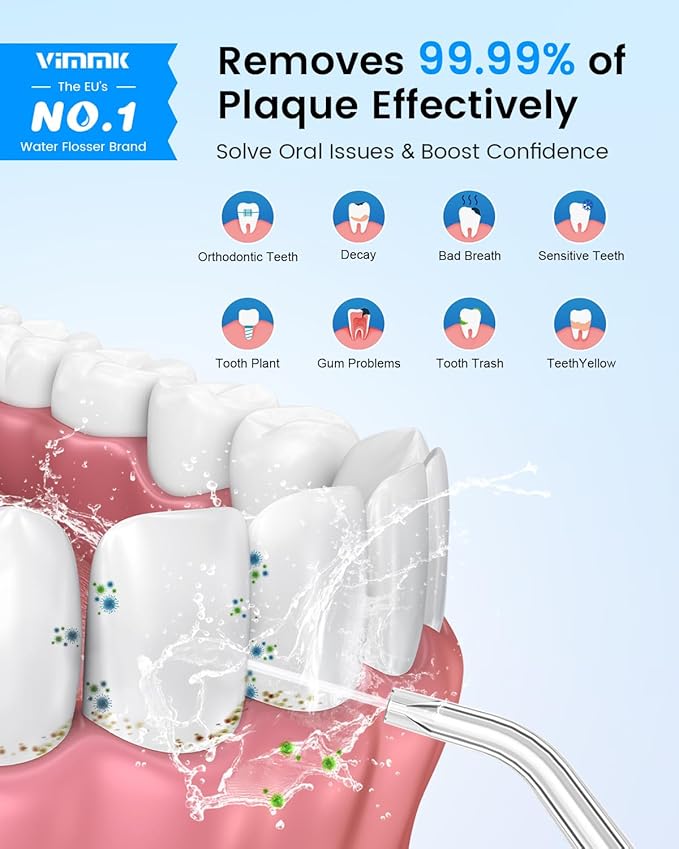 Water Flosser, Cordless Water Dental Flosser, 9 Jet Tips 5 Modes 300ML IPX7 Waterproof, Portable Rechargeable Oral Irrigator for Home Travel - Gums, Orthodontic, Braces Care - Black (White)