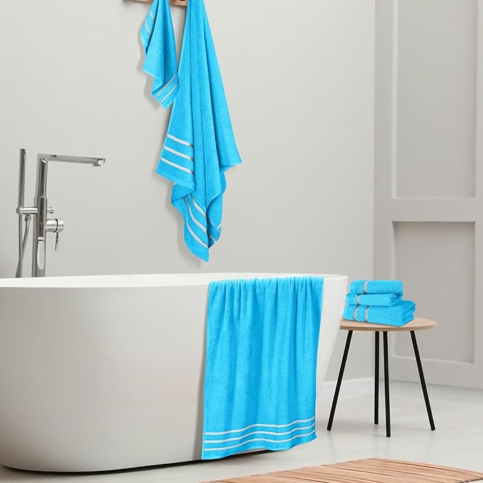 MyOwn Ultra Soft 6 Pack Cotton Towel Set, Contains 2 Bath Towels 28x55 inch, 2 Hand Towels 16x24 inch & 2 Wash Coths 12x12 inch, Ideal Everyday use, Compact & Lightweight - Turquoise Blue, 71651