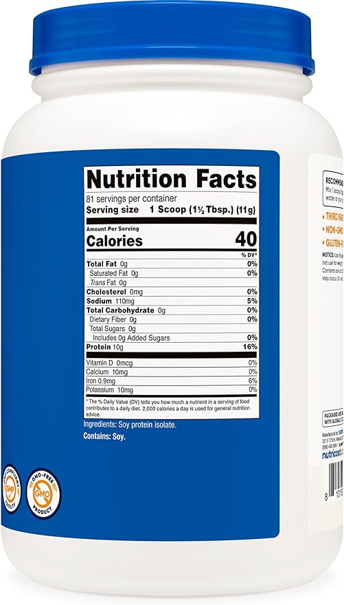 Nutricost Soy Protein Isolate Powder, 2 LB Unflavored - 10 Grams of Protein Per Serving, Vegan, GMO-Free & Gluten Free