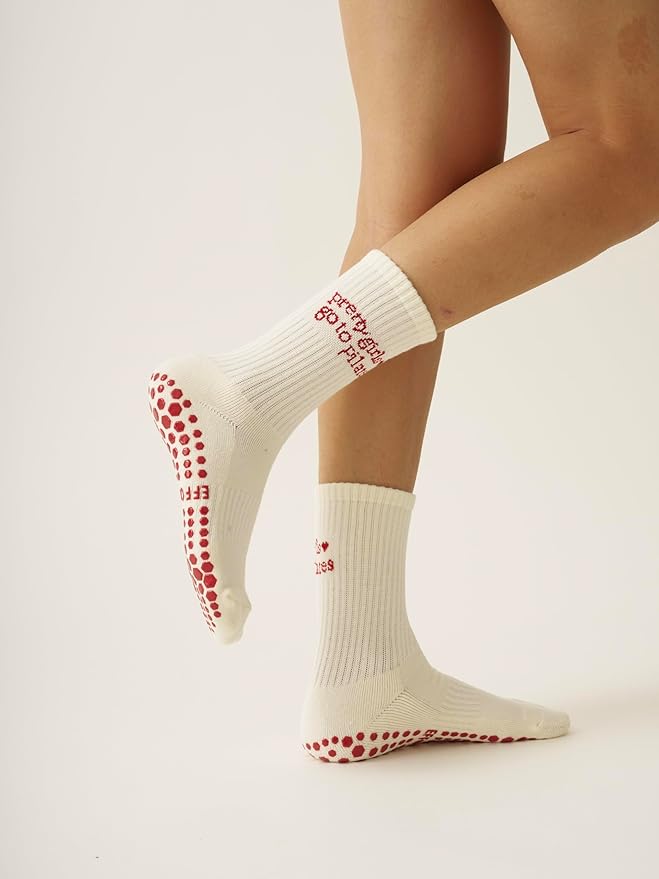 Shapes Studio Crew Half Calf Grip Socks, Cutest Fruits Pilates Socks, Ruffle socks, Non-Slip, Barre Yoga Fitness