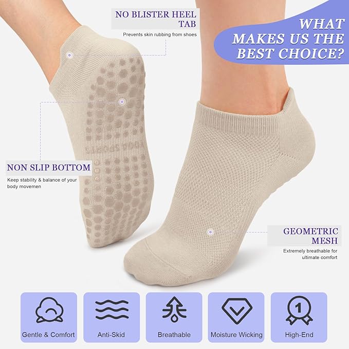 YeuG 4/6 Pairs Pilates Socks for Women - Non Slip Grip Socks for Yoga, Barre, Hospital, Barefoot