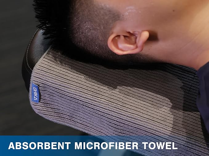 Microfiber Gym Towels with Snap Strap Closure, Ribbed Pattern Sports Towels for Yoga, Home and Outdoor Activities, 27” x 16”, 6 Pack, Grey