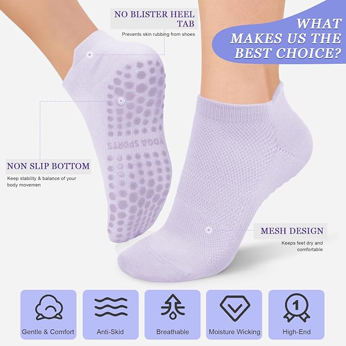 YeuG 4/6 Pairs Pilates Socks for Women - Non Slip Grip Socks for Yoga, Barre, Hospital, Barefoot