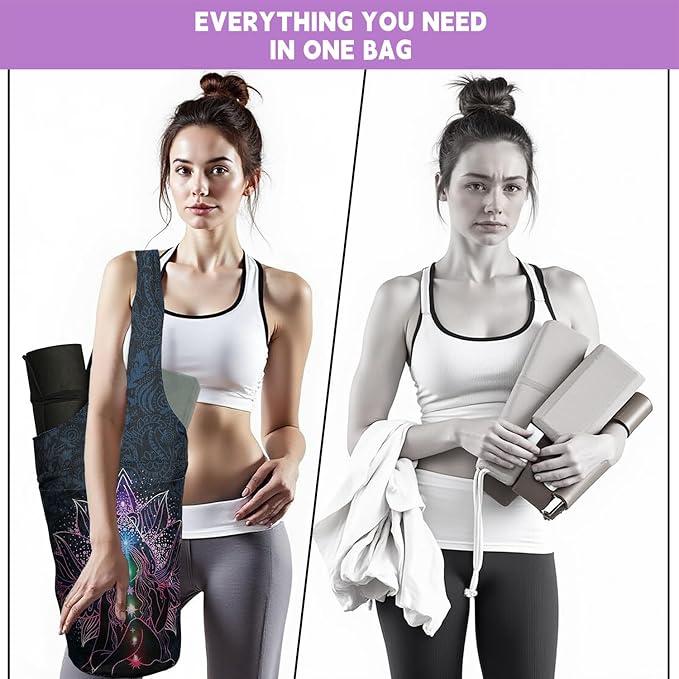Yoga Mat Bag Carrier for Women with Side Large Pocket Durable Linen Workout Gym Travel Storage Pilates Mats