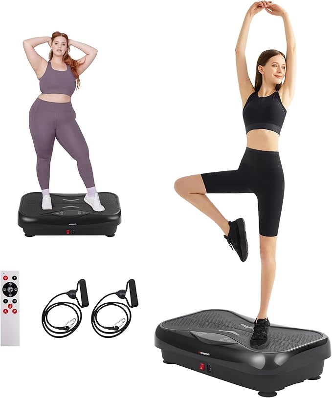 Whole Body Vibration Plate Exercise Machine – Power Vibrating Plate for Lymphatic Drainage Weight Loss, Shake Plate Exercise Platform with Touch Screen & Resistance Bands, Equipment for Women Men