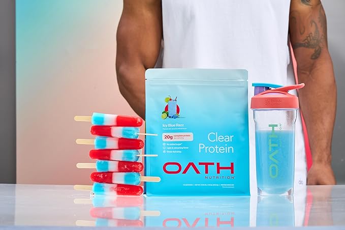 Oath Nutrition Clear Whey Isolate Protein Powder, ICY Blue Razz, 20g Complete Protein per Serving, No Added Sugar, Grass-Fed, 21 Servings