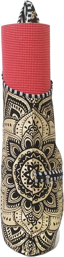 INDIAN CRAFT CASTLE Yoga Mat Bag | Tote Mat Bag | Sling Yoga Tote w/Large Side Pocket & Zipper Pocket | Yoga Mat Carrier Fits Most Size Mats