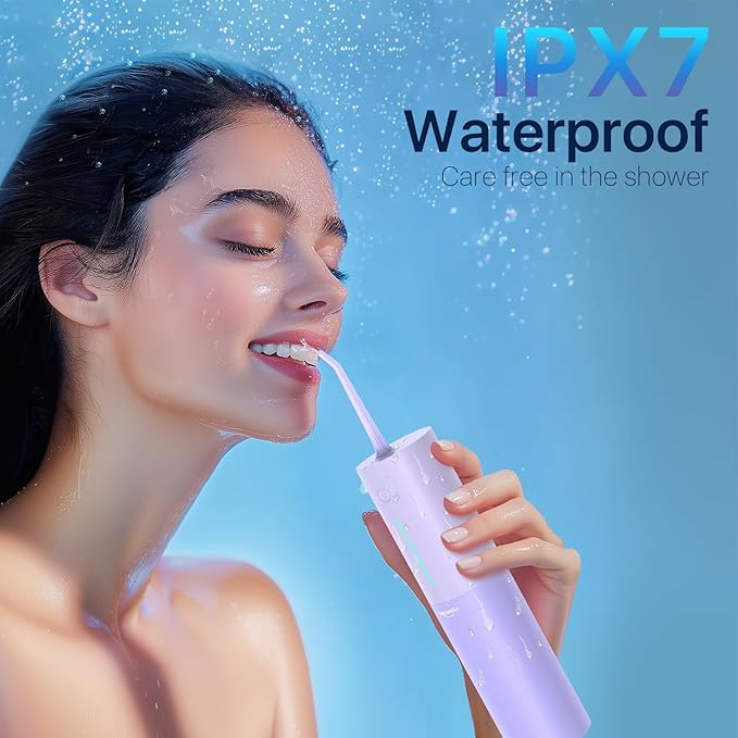 Powerful Cordless Water Flosser for Healthy Gums Rechargeable Dental Oral Irrigator for Daily Cleaning of Sensitive Gums, Orthodontic Braces to Help Prevent Infections and Bad Breath(Purple
