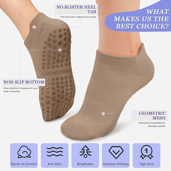 YeuG 4/6 Pairs Pilates Socks for Women - Non Slip Grip Socks for Yoga, Barre, Hospital, Barefoot