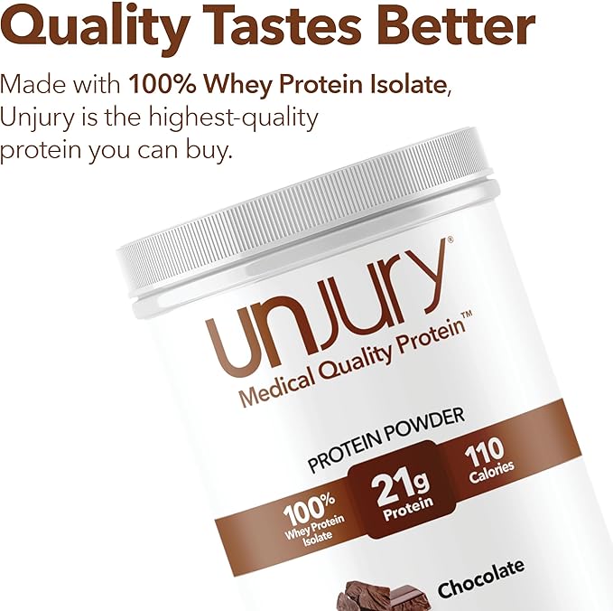 Unjury Whey Protein Powder | Chocolate Protein Powder | 21g 100% Whey Isolate Protein Powder | Low Carb and Lactose Free | Gluten Free Whey Protein Isolate | Certified Kosher | 15 Servings