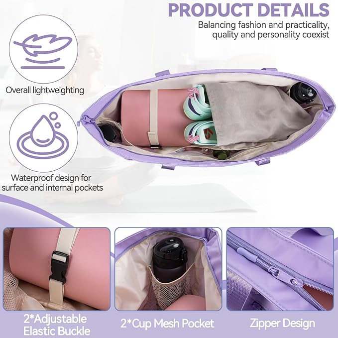 Large Yoga Mat Bag for Women,Pilates Bag with Shoes Bag & Wet Pocket,Gym Bag with Yoga Mat Holder Fits Most Size Mats,Yoga Mat Tote Carrier for Pilates Office Beach Workout (Pink)