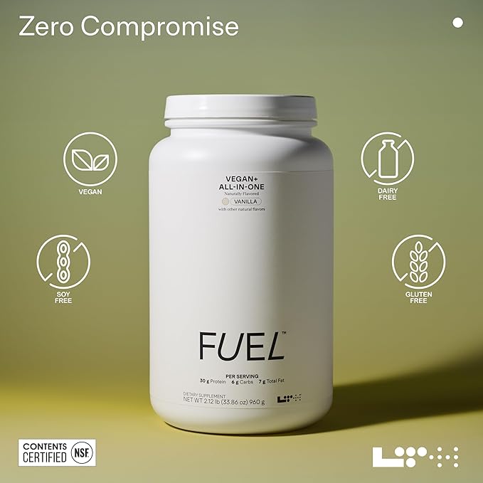 LTH Fuel Vegan & All-in-One - Trusted by Life Time Members - 30g Protein - Plant-Based Protein Meal Replacement - Vitamins, Minerals, Digestive Enzymes & Probiotics - Vanilla, 20 Servings