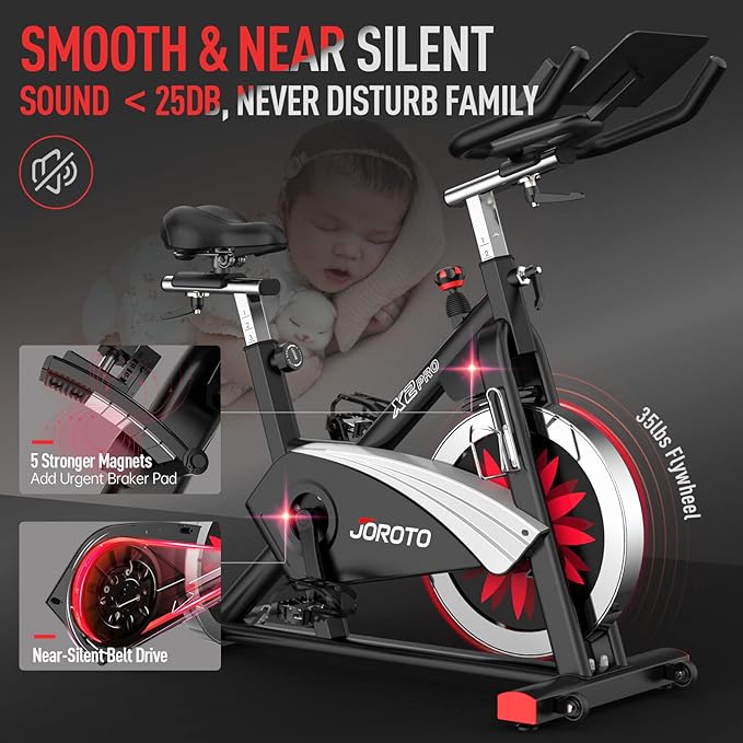 JOROTO X2|X2PRO Exercise Bike, X4S Bluetooth Stationary Indoor Cycling Bike with Readable 100 Levels Magnetic Resistance, Plus 12.6 inch Tablet Bracket Exercise Bikes for Home