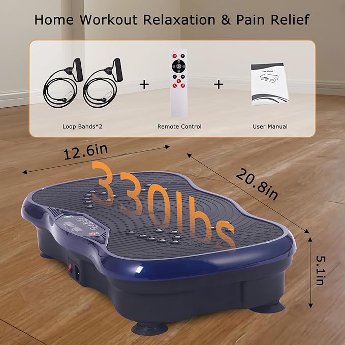 Whole Body Vibration Plate Exercise Machine – Power Vibrating Plate for Lymphatic Drainage Weight Loss, Shake Plate Exercise Platform with Touch Screen & Resistance Bands, Equipment for Women Men