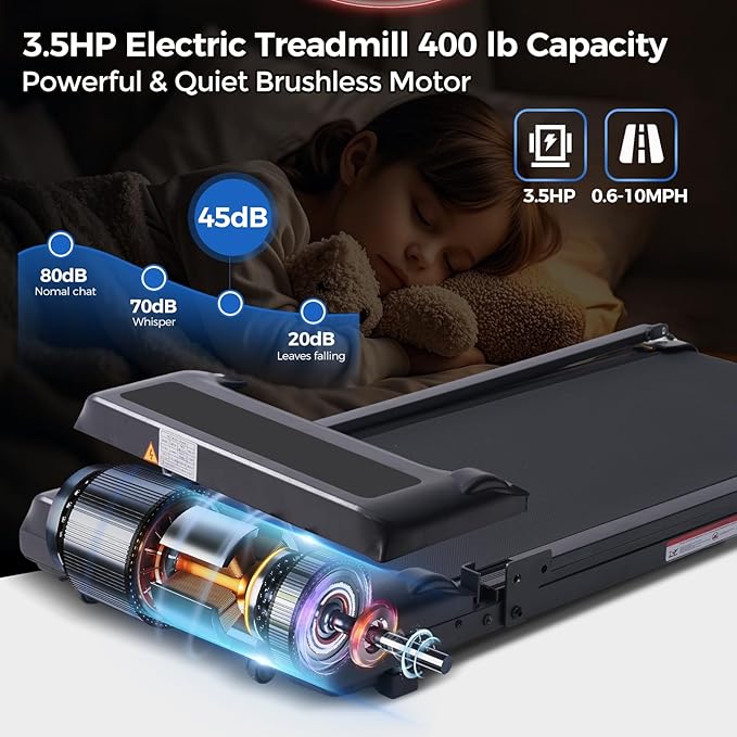 Walking Pad Treadmill with Handle Bar, Compact Portable Treadmills for Home Small, Electric Walking Pads with Handles, 3.5HP Quiet and LED Display, 400 LBS Capacity