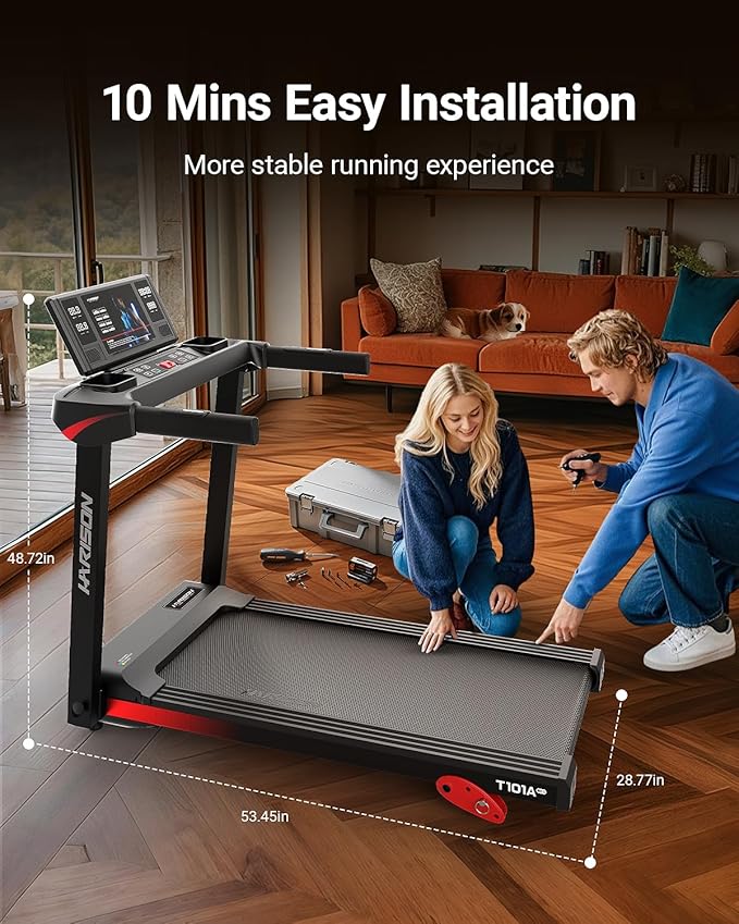 HARISON Treadmill for Home with Incline, Treadmill for Seniors with 3.0HP, Running Machine with 300 lbs Weight Capacity, 17.72" Wide Tread Belt, HARISON APP and Bluetooth Speaker