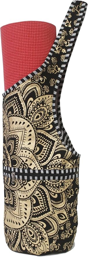 INDIAN CRAFT CASTLE Yoga Mat Bag | Tote Mat Bag | Sling Yoga Tote w/Large Side Pocket & Zipper Pocket | Yoga Mat Carrier Fits Most Size Mats