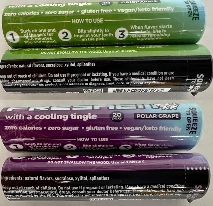 Xero Picks Freshen - Infused Flavored Toothpicks - Cooling Fresh Breath - 100 Picks - 5 Pack - Variety- polar grape, arctic chill, banana ice, berry freeze and crisp apple