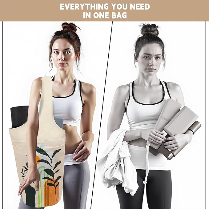 Yoga Mat Bag Carrier for Women with Side Large Pocket Durable Linen Workout Gym Travel Storage Pilates Mats
