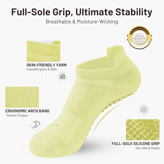7 Pairs Pilates Socks with grips for Women- Non Slip, Ankle Yoga Socks for Yoga, Pilates, Ballet & Barre,Christmas gifts