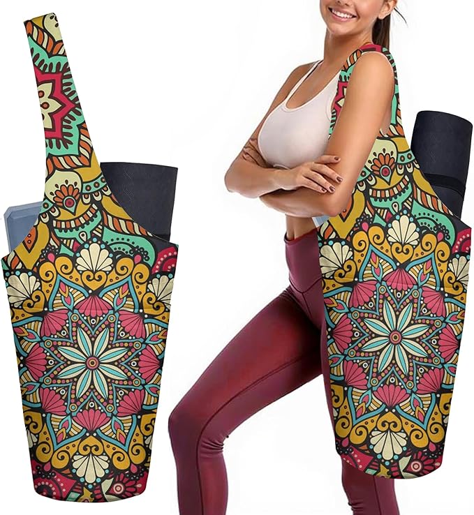 Yoga Mat Bag Carrier for Women with Side Large Pocket Durable Linen Workout Gym Travel Storage Pilates Mats
