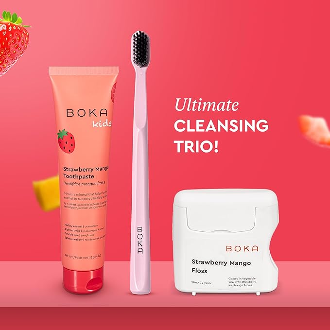 Boka Strawberry Mango Woven Dental Floss, Made from Natural Vegetable Wax, Teflon-Free, 30 Yards of Waxed Floss (Pack of 1)