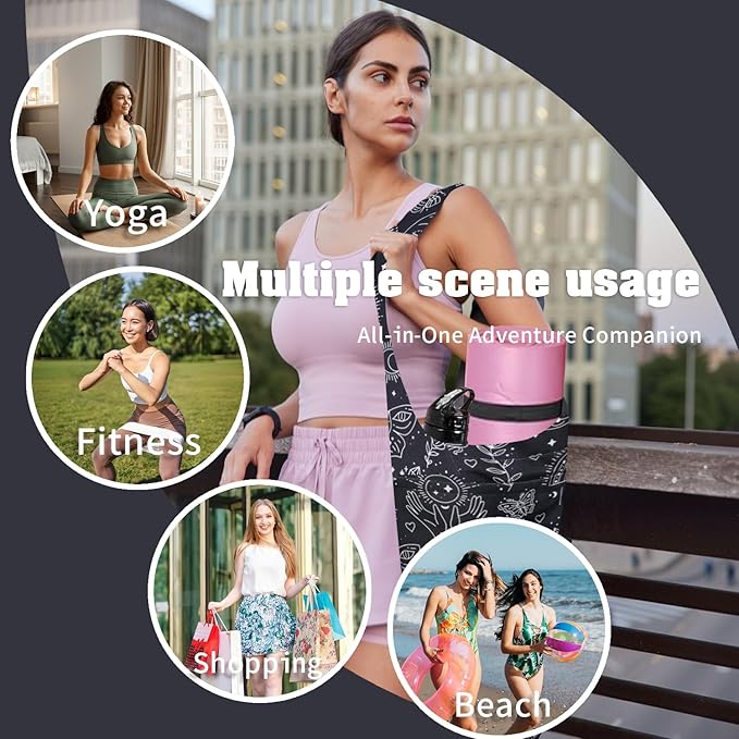 Yoga Mat Bag Carrier for Women Workout Large Waterproof with Zipper Pocket, Keychain and Wide Shoulder Straps