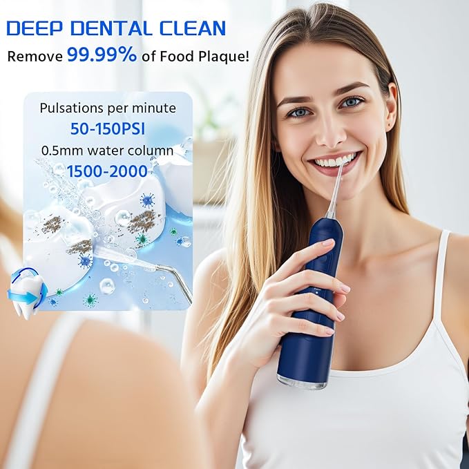 Water Dental Flosser for Teeth, 4 Modes Rechargeable Cordless Oral Irrigator 300ML Water Tank IPX7 Waterproof Portable Electric Flossers for Deep Cleaning and Gum Care, Home Travel Use, Blue