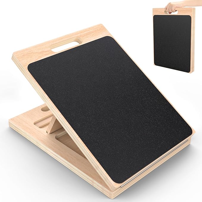 Adjustable Wooden Slant Board for Calf Stretching ,Portable Calf Stretcher Incline Board for Knees Ankle Heel Feet Leg,300lbs Weight Capacity