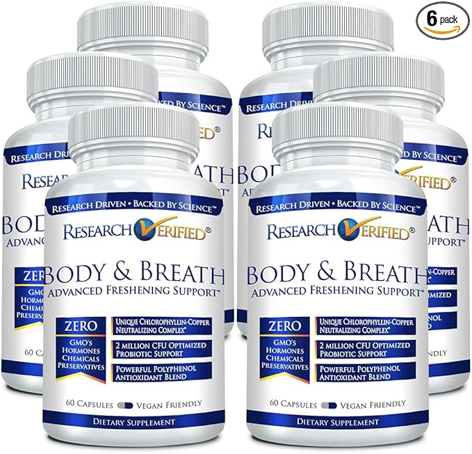 Research Verified Body & Breath Natural Deodorant & Freshener - Bad Breath & Body Odor Supplement - 60 Count (6 Months Supply)