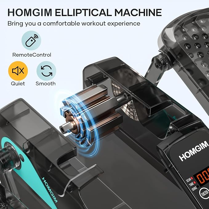 HOMGIM Under Desk Elliptical Machine - Quiet Motorized Leg Exerciser with Smart Remote, 12-Speed Manual Programs Auto/3 Auto Programs LCD Display & Bidirectional Motion for Home/Office