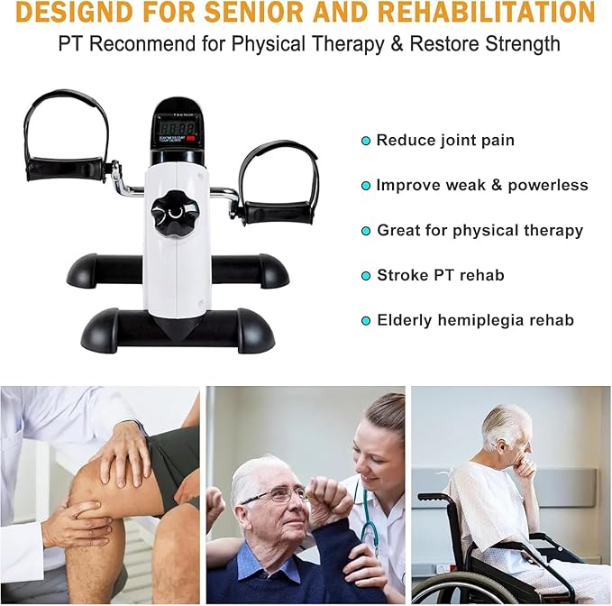 Under Desk Bike Pedal Exerciser, Portable Mini Exercise Bike with LCD Display for Home/Office, Desk Cycle for Leg/Arm with Handle, Leg Exerciser While Sitting for Seniors