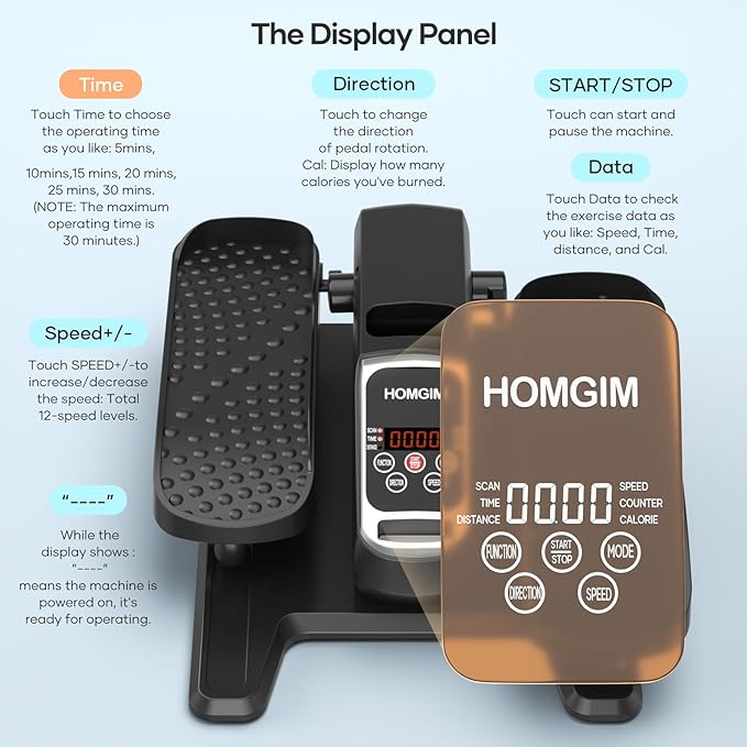 HOMGIM Under Desk Elliptical Machine - Quiet Motorized Leg Exerciser with Smart Remote, 12-Speed Manual Programs Auto/3 Auto Programs LCD Display & Bidirectional Motion for Home/Office