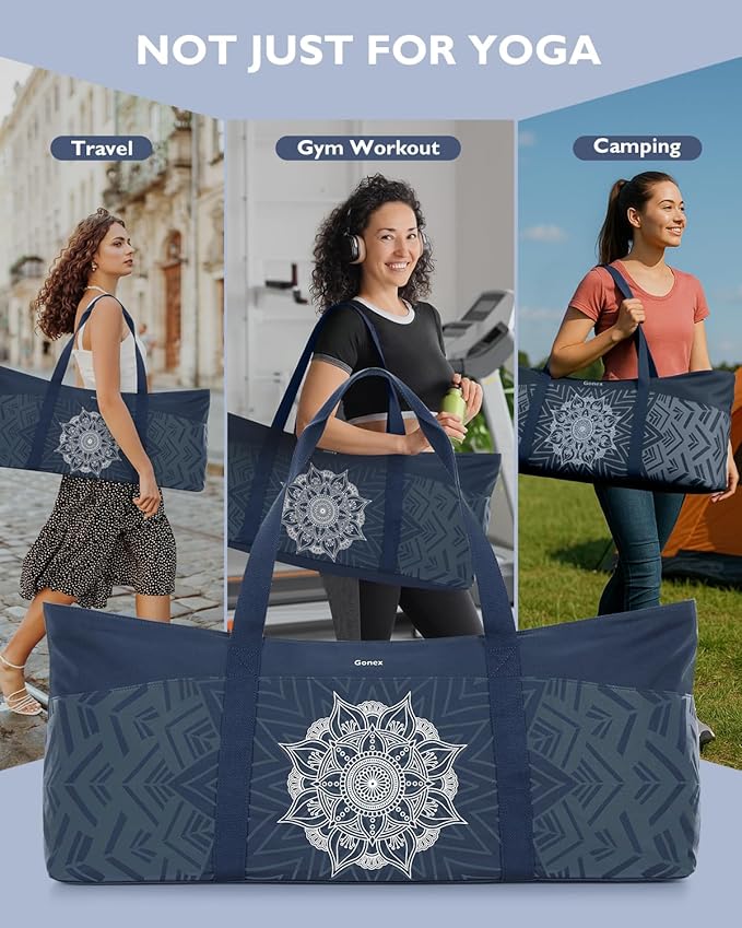Gonex Yoga Mat Bag, Extra Large Canvas Gym Bag with Waterproof Pocket Metal Zipper, Fits Mat & Blocks, Stylish Yoga Mat Carrier for Women, Ideal for Yoga, Pilates, Workout, Travel