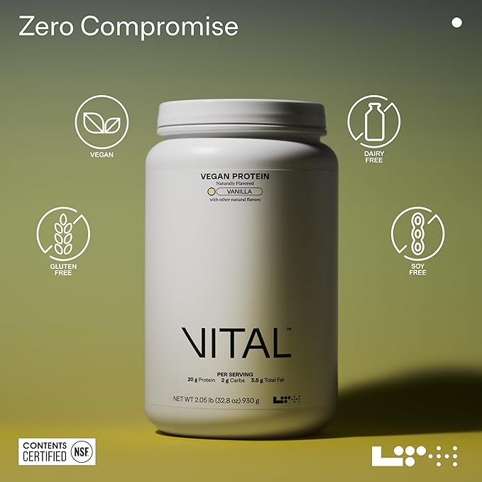 LTH Vital Vegan Protein - Trusted by Life Time Members - Plant-Based Protein Powder Made from Pea Protein - Supports a Healthy Immune System - Dairy Free & Soy Free - Vanilla, 30 Servings