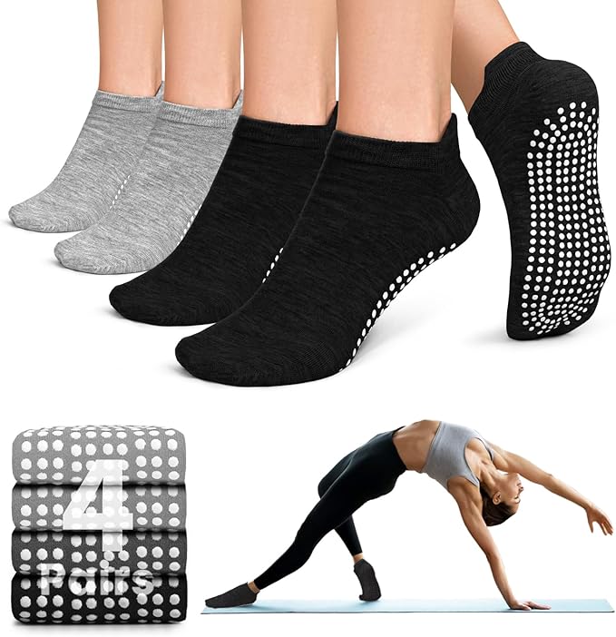 YeuG 4/6 Pairs Pilates Socks for Women - Non Slip Grip Socks for Yoga, Barre, Hospital, Barefoot