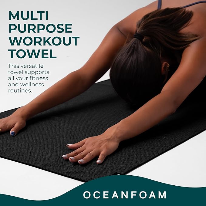 Oceanfoam Beach Towel – Lightweight, Absorbent, Quick-Drying, Sand-Resistant, Non-Slip – Ideal for Workouts, Yoga, Pilates, Beach, Pool, Boat & Travel – 25% Recycled – 72"x24" (Black)