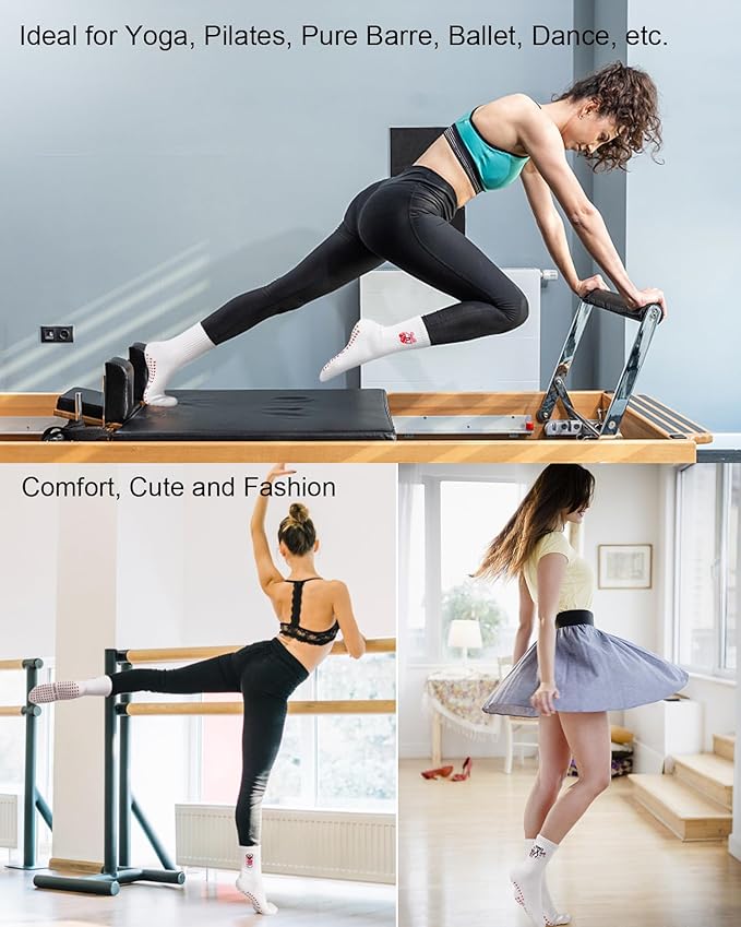 YeuG 4/6 Pairs Pilates Socks for Women - Non Slip Grip Socks for Yoga, Barre, Hospital, Barefoot