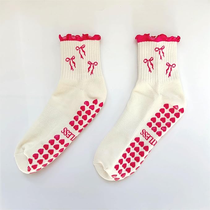 Shapes Studio Crew Half Calf Grip Socks, Cutest Fruits Pilates Socks, Ruffle socks, Non-Slip, Barre Yoga Fitness