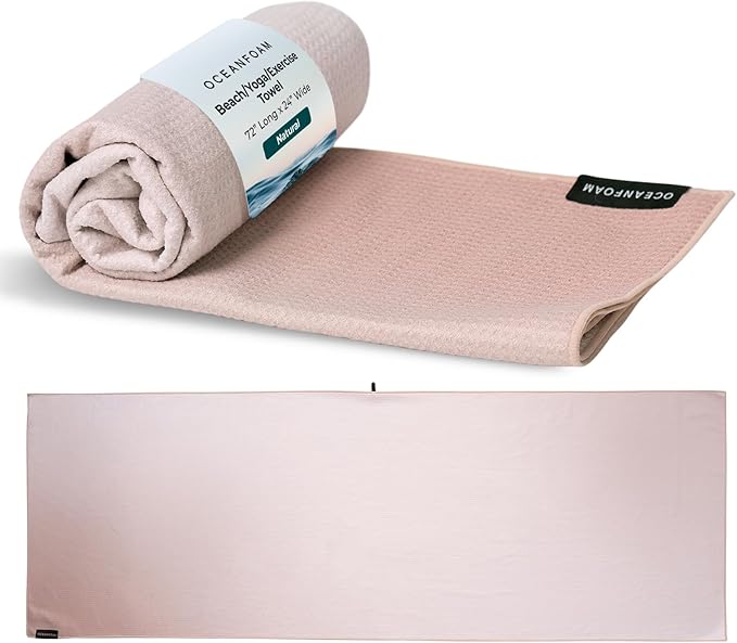 Oceanfoam Beach Towel – Lightweight, Absorbent, Quick-Drying, Sand-Resistant, Non-Slip – Ideal for Workouts, Yoga, Pilates, Beach, Pool, Boat & Travel – 25% Recycled – 72"x24" (Natural)