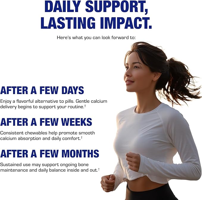Chewable Calcium Supplement for Women - Clinical Bone Supplement with Chewable Calcium with Vitamin D Magnesium and Boron Complex for Bone Health & Strength Support - Made in The USA - 30 Servings